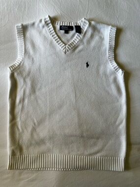 Polo by Ralph Lauren White Knit V-Neck Vest with Black Pony